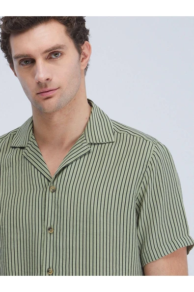Kip Minimalist Çizgili Kısa Kol Erkek Gömlek - Regular Fit - Yazlık - 3