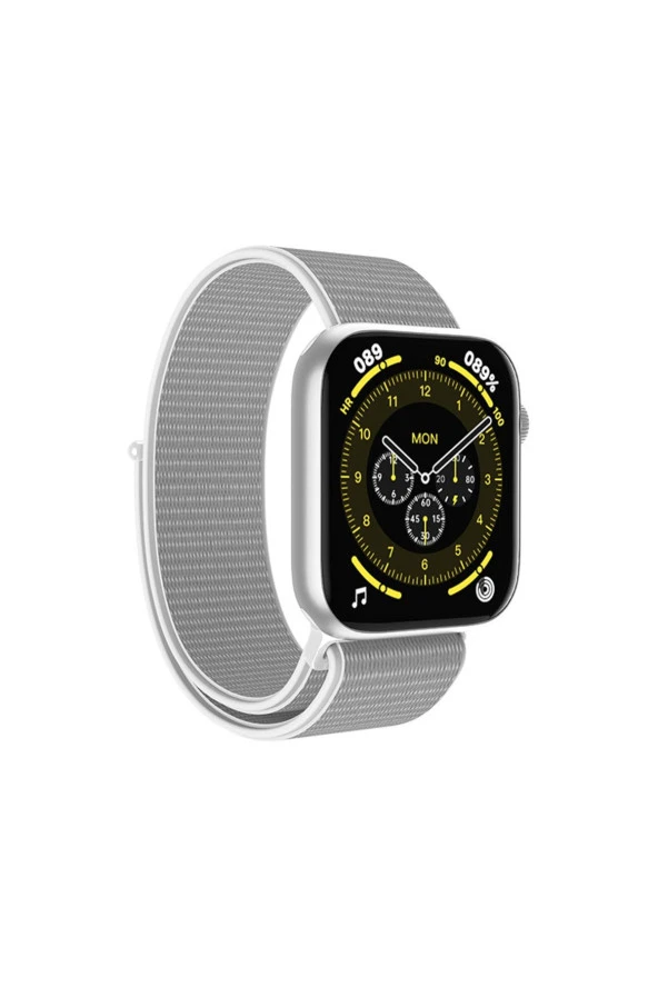 Uyumlu Pro 5 Beyaz Bluetooth Kulaklık Hw18 Smartwatch Gri Silikon Ve Hasır Kordonlu Akıllı Saat