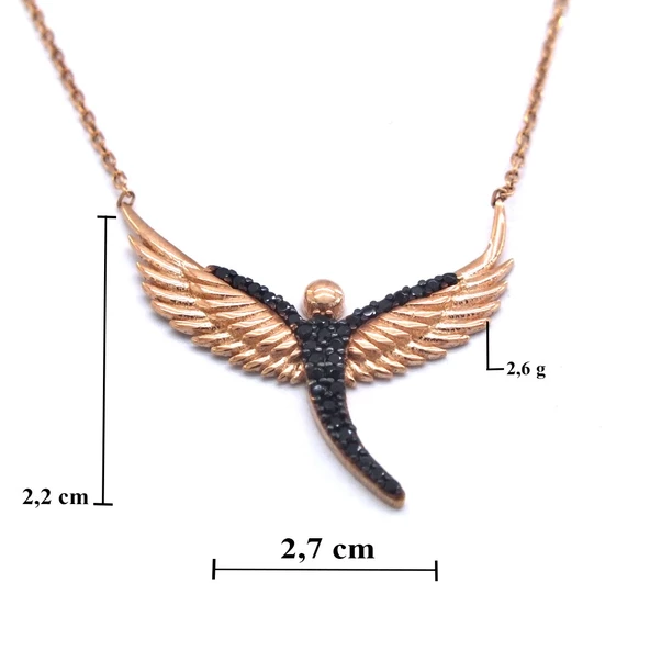 Melek Çift Renk Rose Gümüş Kolye GK-208 - Resim 4