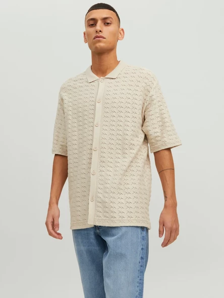 Jack&Jones Oversize Polo Yaka Kısa Kol Erkek Gömlek - Minimalist Stil - 5