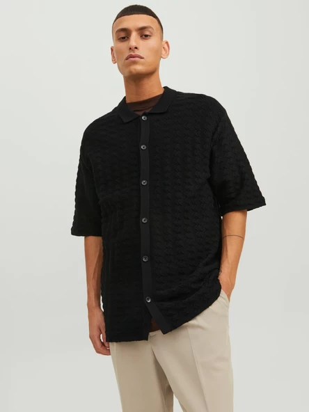 Jack&Jones Oversize Polo Yaka Kısa Kol Erkek Gömlek - Minimalist Stil - 4