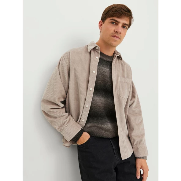 Jack&Jones Erkek Oversize Kadife Gömlek - Uzun Kol - Minimalist - 9