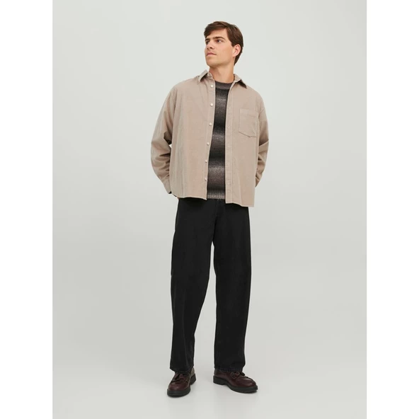 Jack&Jones Erkek Oversize Kadife Gömlek - Uzun Kol - Minimalist