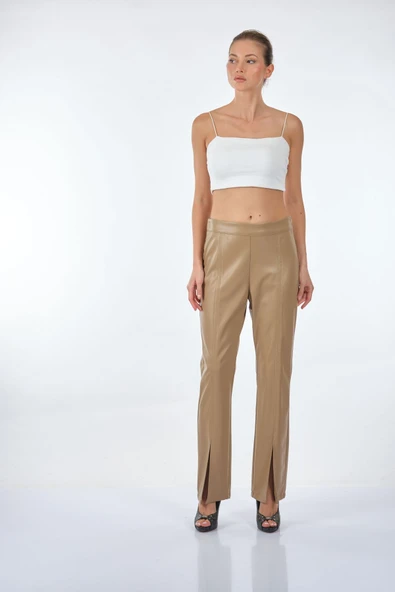 Unique Mode Yüksek Bel Minimalist Deri Pantolon - Şık ve Rahat - Resim 11