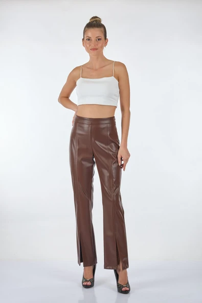 Unique Mode Yüksek Bel Minimalist Deri Pantolon - Şık ve Rahat - Resim 6