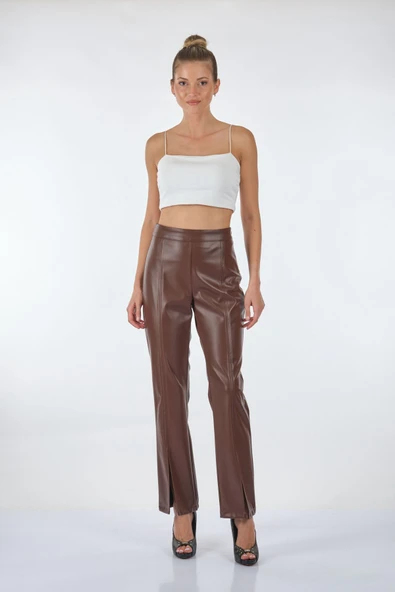Unique Mode Yüksek Bel Minimalist Deri Pantolon - Şık ve Rahat - Resim 2