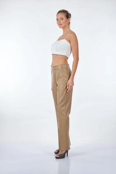 Unique Mode Yüksek Bel Minimalist Deri Pantolon - Şık ve Rahat - Resim 10