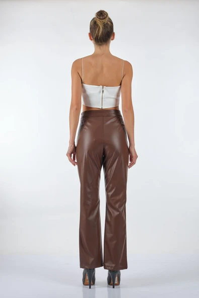 Unique Mode Yüksek Bel Minimalist Deri Pantolon - Şık ve Rahat - Resim 7