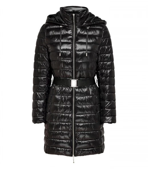 Only Kapüşonlu Kemer Detaylı Midi Şişme Mont Kadın Kışlık - 4