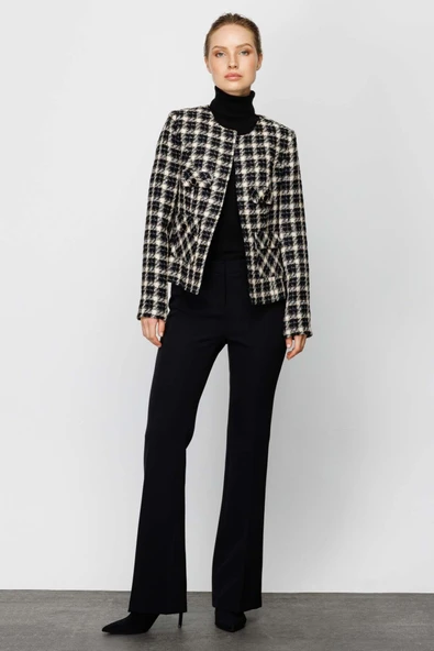 Ekol Minimalist Kareli Uzun Kol Kadın Ceket - Şık ve Zarif - 2