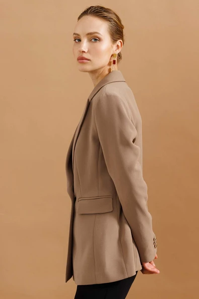 Ekol Minimalist Çift Düğmeli Uzun Kol Kadın Ceket - Günlük & İş - 4