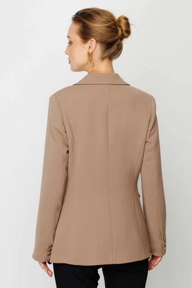Ekol Minimalist Çift Düğmeli Uzun Kol Kadın Ceket - Günlük & İş - 5