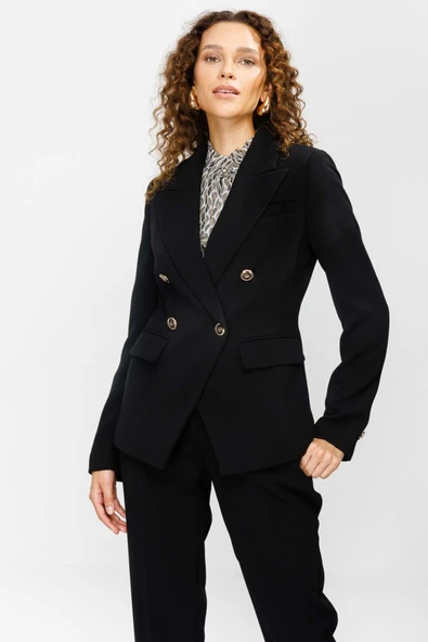 Ekol Minimalist Çift Sıralı Kadın Ceket - Şık ve Modern Tasarım - 9