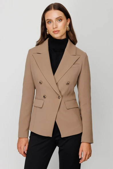 Ekol Minimalist Çift Sıralı Kadın Ceket - Şık ve Modern Tasarım - 2