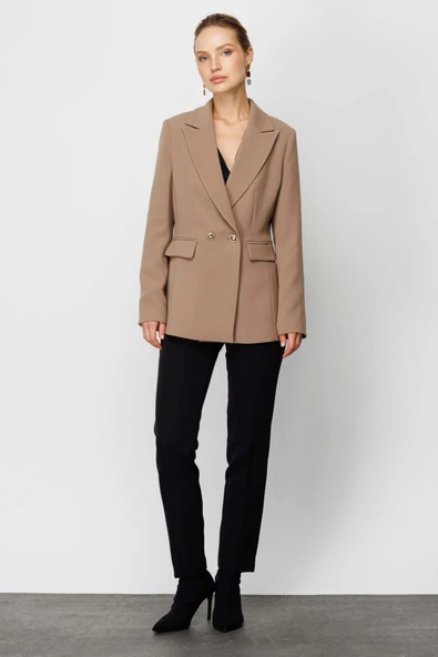 Ekol Minimalist Çift Düğmeli Uzun Kol Kadın Ceket - Günlük & İş - 2