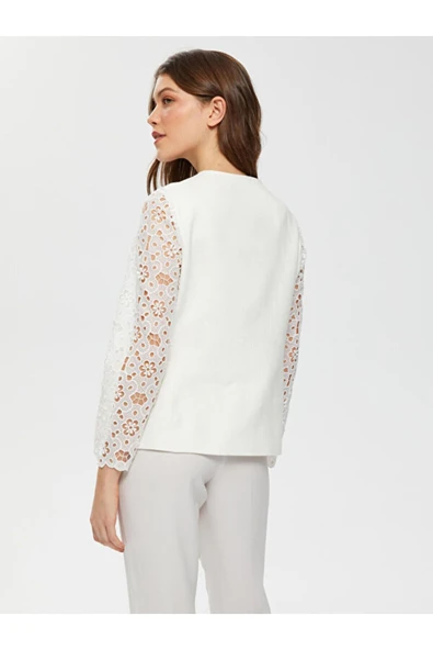 Faik Sönmez Dantel Detaylı Midi Kadın Ceket - Minimalist Tarz - Resim 2
