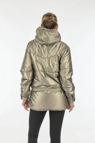 Ekol Oversize Kapüşonlu Midi Şişme Mont - Kışlık Kadın Giyim - 8