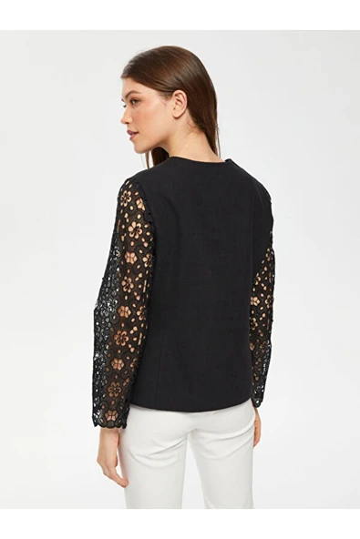 Faik Sönmez Dantel Detaylı Midi Kadın Ceket - Minimalist Tarz - Resim 7