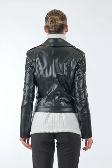 Ekol Kadın Deri Mont - Minimalist Uzun Kol - Günlük Şıklık - 6