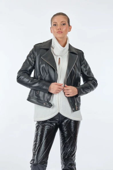 Ekol Kadın Deri Mont - Minimalist Uzun Kol - Günlük Şıklık