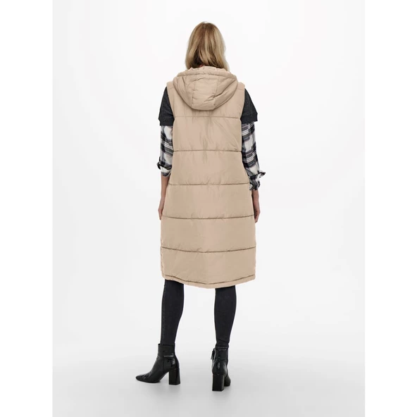 Only Kapüşonlu Midi Oversize Yelek - Günlük Şıklık - 11