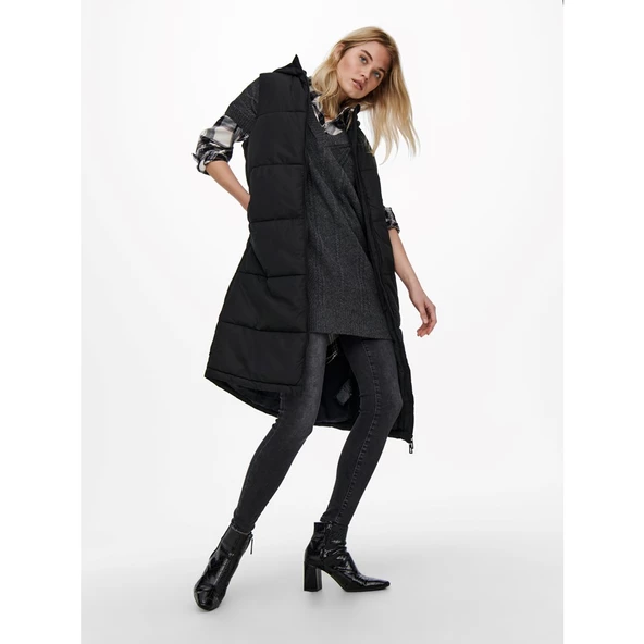 Only Kapüşonlu Midi Oversize Yelek - Günlük Şıklık - 5