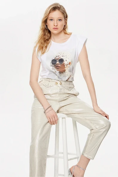 BSB Minimalist Oversize Kadın Bluz - Resimli - Rahat Kesim - 2