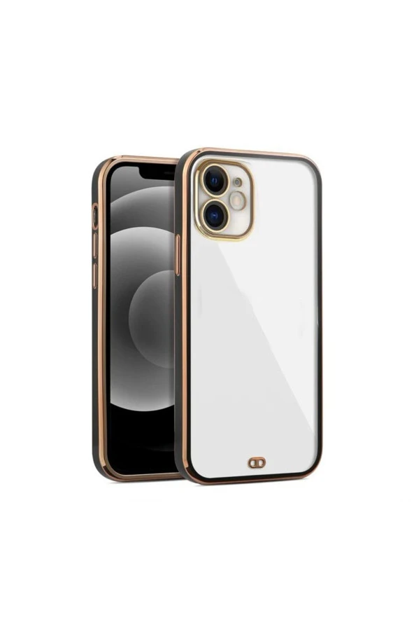 iPhone 11 arka Kapak Kılıf Şeffaf Renkli Siyah kenarlı rose ürün görseli 1