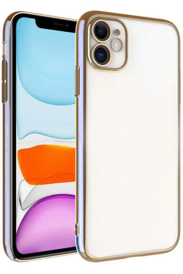 iPhone 11 Uyumlu Arka Kapak Kılıf Şeffaf Renkli Açık Mavi Kenarlı Rose ürün görseli 1