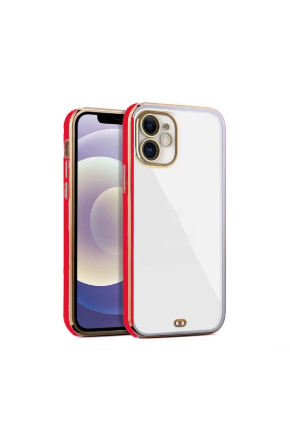 iPhone 11 arka Kapak Kılıf Şeffaf Renkli kırmızı kenarlı rose ürün görseli 1