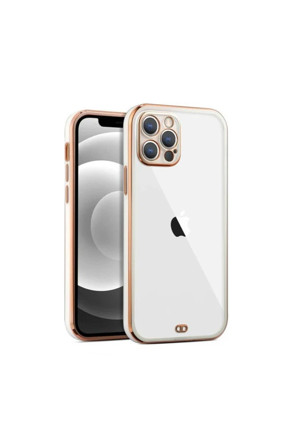 iPhone 14 Pro Max için Şeffaf Kılıf beyaz kenarlı rose