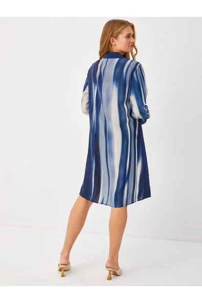 Faik Sönmez Midi Boy Gömlek Yaka Şifon Elbise - Günlük ve Şık - 4