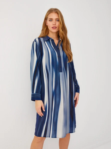 Faik Sönmez Midi Boy Gömlek Yaka Şifon Elbise - Günlük ve Şık - 7