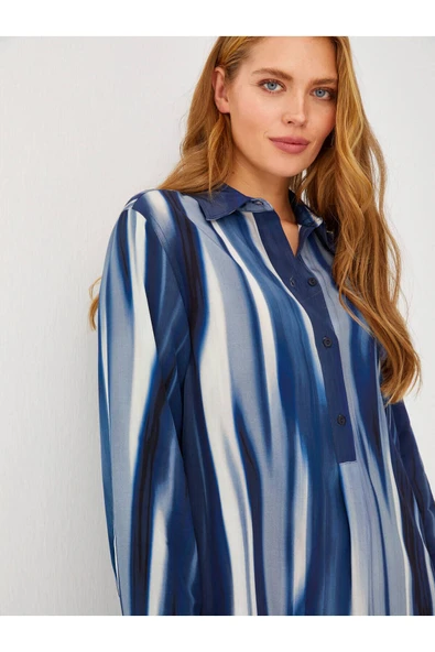 Faik Sönmez Midi Boy Gömlek Yaka Şifon Elbise - Günlük ve Şık - 5