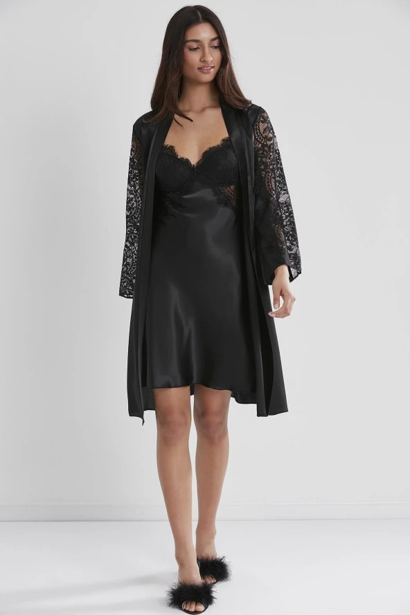 Saten Dantelli Gecelik & Sabahlık Takım ürün görseli