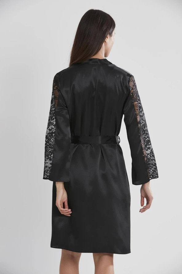 Saten Dantelli Gecelik & Sabahlık Takım - Resim 2