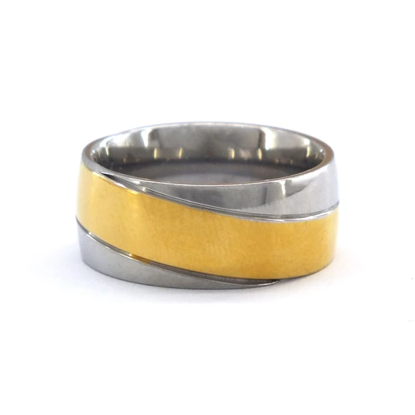 Çelik Alyans Yüzük Altın Kaplama Cift Renk Düz Model YZK-392 - Resim 4