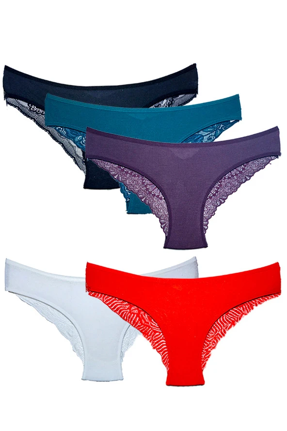 5'li Dantelli Kadın Külot Üçgen Kalıp Kadın Külot - Resim 3