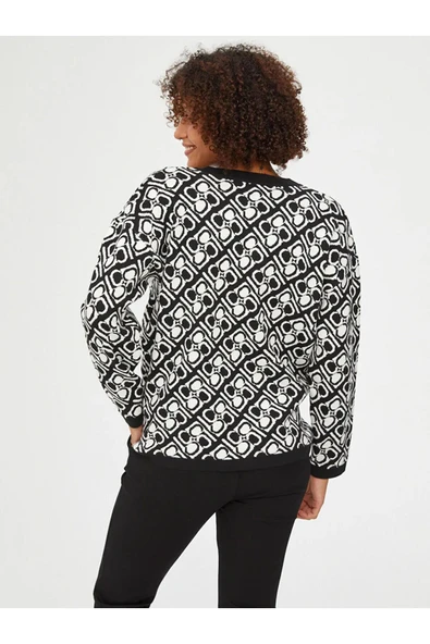 Faik Sönmez V Yaka Geometrik Desenli Kadın Hırka - Uzun Kol - 4