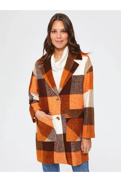 Faik Sönmez Oversize Midi Kareli Kaban - Vintage Stil