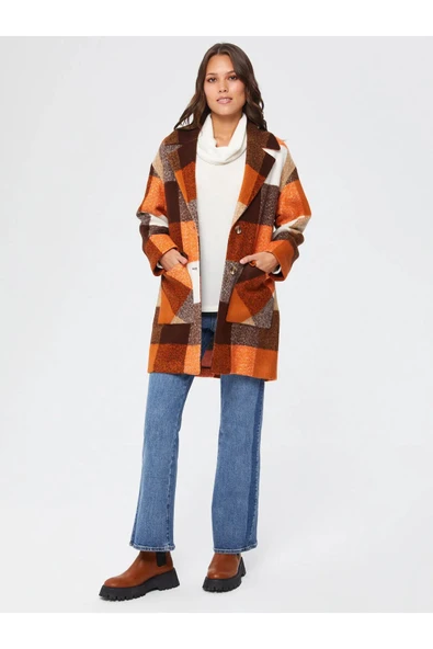 Faik Sönmez Oversize Midi Kareli Kaban - Vintage Stil - 2