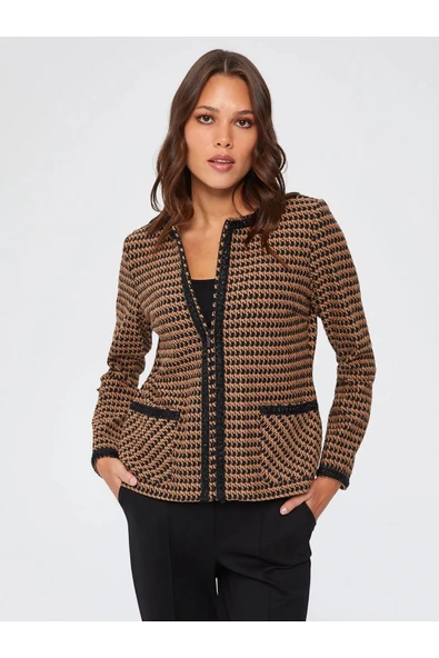 Faik Sönmez Minimalist Desenli Uzun Kol Kadın Ceket - Şık ve Rahat - 3