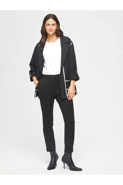 Faik Sönmez Oversize Çizgili 3/4 Kol Minimalist Kadın Ceket - Günlük & İş - 2