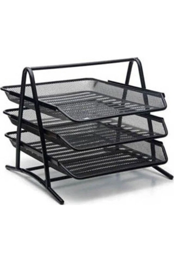 Metal Ofis Seti (file Metal 3'lü Evrak Rafı + Kalemlik + Ataşlık + Küpnotluk) - Resim 2