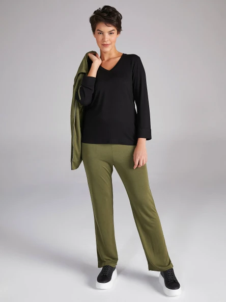 Faik Sönmez Minimalist V Yaka 3/4 Kol Kadın T-Shirt - Günlük Şıklık - 5