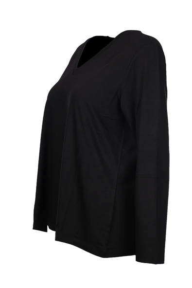 Faik Sönmez Kadın Oversize V Yaka Uzun Kol Minimalist T-Shirt - 4