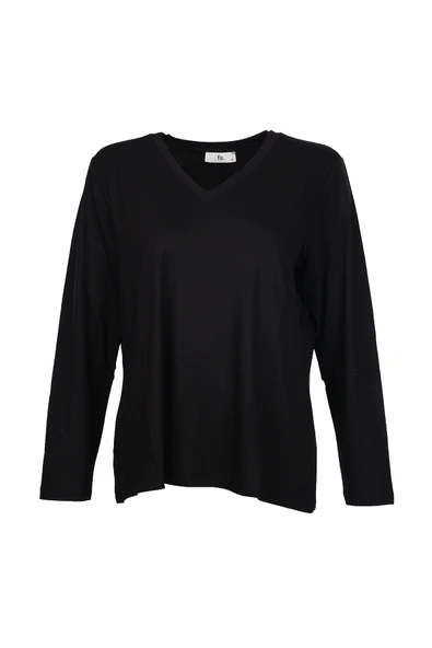 Faik Sönmez Kadın Oversize V Yaka Uzun Kol Minimalist T-Shirt - 2