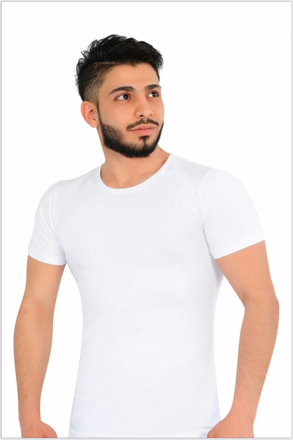 Erkek Likralı Bisiklet Yaka Yarım Kol Atlet 6'lı Paket