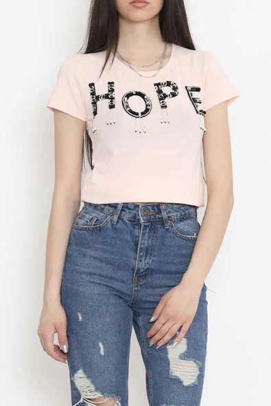 Işıltılı Püsküllü Tişört Pudra - 1001.1367. - 3