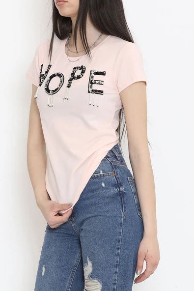 Işıltılı Püsküllü Tişört Pudra - 1001.1367. - 5